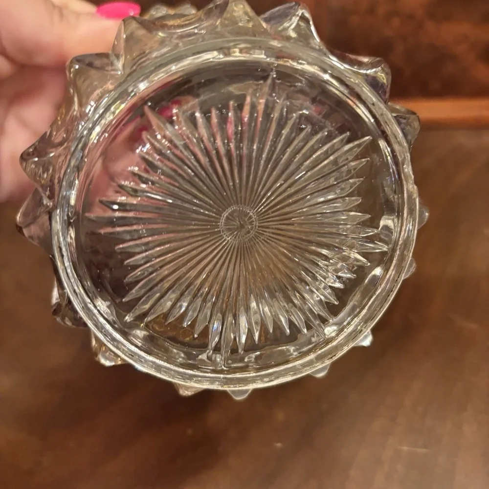 Vintage Mosser Glass Grape Covered Sugar Bowl Purple Grapes Gold Trim Candy Dish
